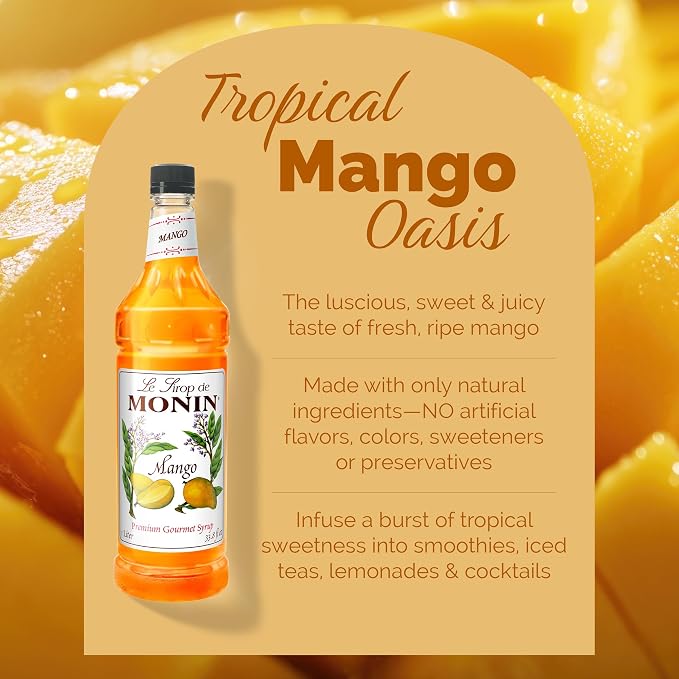 Monin - Mango Syrup | Premium Syrup for Cocktails, Sodas, Lemonades & More | Clean Label with No Artificial Flavors, No Artificial Preservatives (BPA-Free Plastic Bottle, 1 Liter) - Image 3
