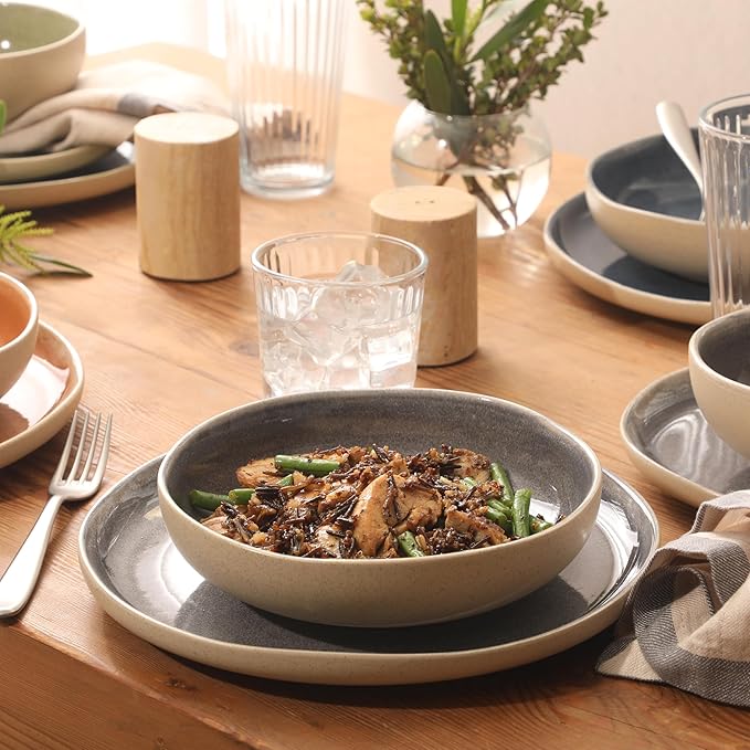 Gibson Elite Manila Bay 16-Piece Stoneware Dinnerware Set, Service for 4, Reactive Glaze Modern Artisan Plates, Bowls & Mugs, Assorted Colors, Round Design