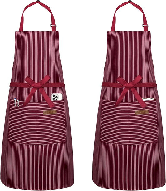 Serrenf 2 Pack Apron, Cooking Kitchen Aprons, Adjustable Bib Apron with 2 Pockets for Men Women Chef Apron