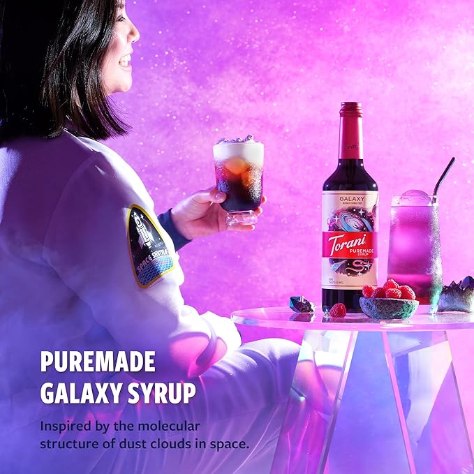 Torani Puremade Syrup, Galaxy, 2024 Flavor of the Year, Glass Bottle with Pump Included, 25.4 Fl Oz
