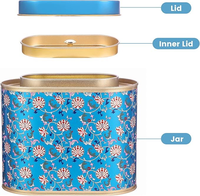 2-Pack Large Tea Tins for Loose Tea With Lid - Metal Sealed Jar Tea Canister Oval Shape 3.53~7oz Small Tin Cans Loose Tea Storage Kitchen Canisters Tea Bag Organizer, Coffee, Candy, Herbs Canister