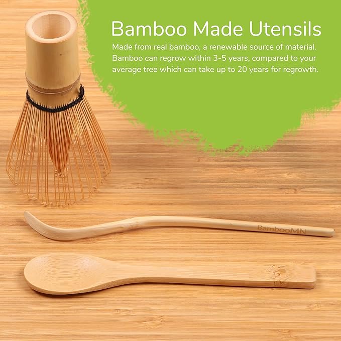 BambooMN Matcha Green Tea Whisk And Scoop 4 Piece Set - Pink Holder - 1 Set