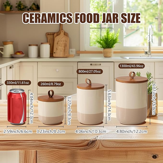 Ceramic Canister with Airtight Seal Lid, Kitchen Canisters for Countertop, Small Food Storage Jar for Flour, Coffee Bean, Sugar, Tea, Spices and More, Home Decor (260ml/8.79oz)