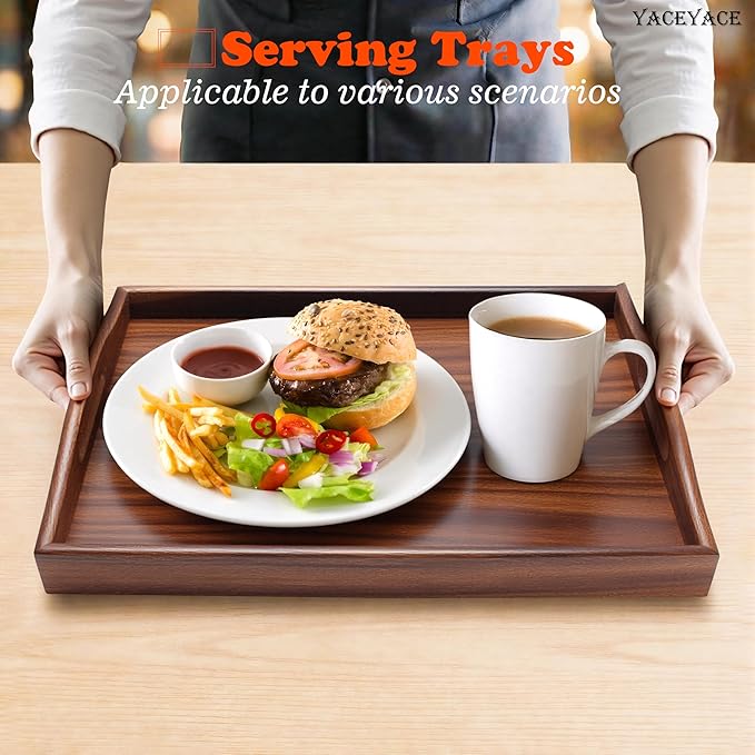 Small Serving Tray with Handles, 12"x8"x2" Wooden Tray for Kitchen Counter, Small Wood Tray for for Home Decor, Bathroom, Dining, Party