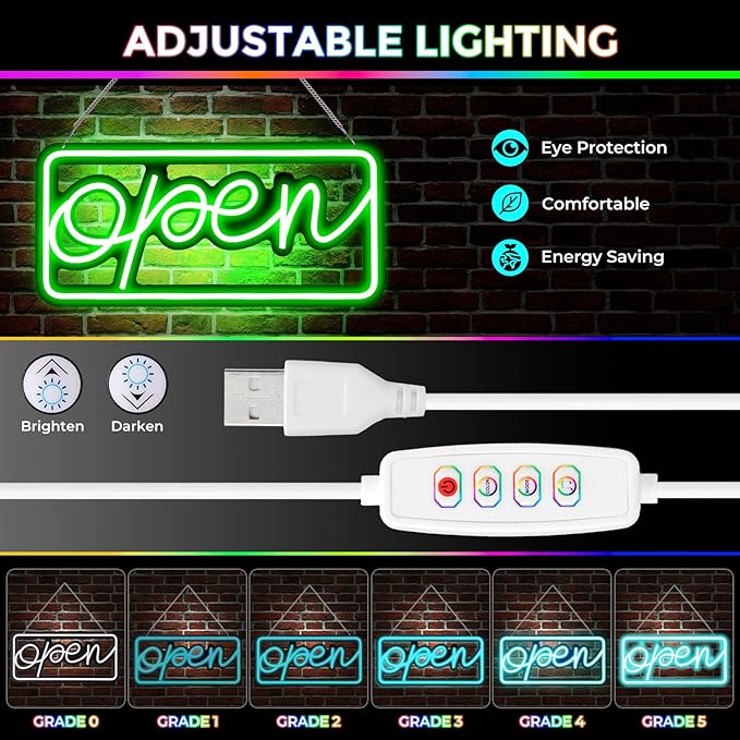 Led Open Sign for Business,Colorful and High Brightness LED And Remote Control, Applicable to Walls Window Bar Shop Hotel, Coffee Salons, etc. (5V USB Power Supply/16.2 * 7.7 inches)