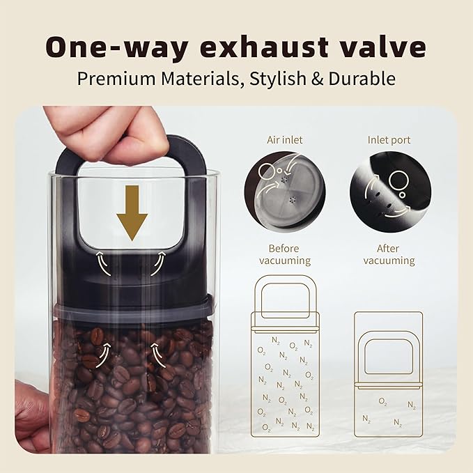 Premium Coffee Canister with Vacuum Seal Technology, Airtight Coffee Bean Storage Container with Push Lid, Borosilicate Glass Container for Coffee Freshness (950ml/32oz)