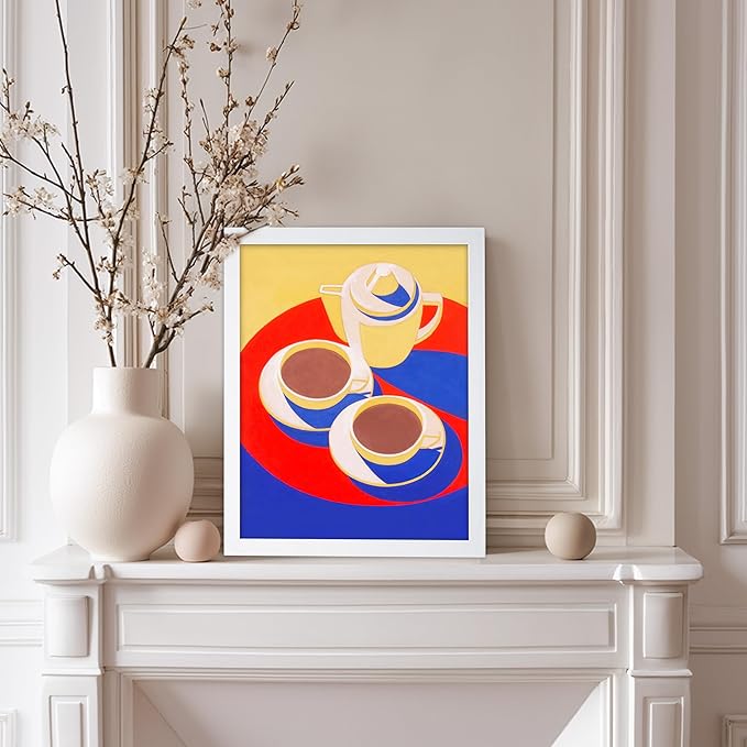 Poster Master Vintage Food & Drink Poster - Retro Colorful Coffee Print - Café Wall Art - Gift for Barista, Coffee Lovers, Café Owner - Decor for Dining Room, Kitchen, 11x14 White Framed