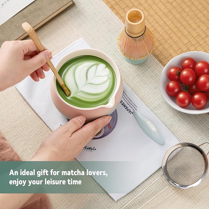 Matcha Whisk Set with Ceramic Matcha Bowl-7PCS, Matcha Kit Gifts for Tea Lovers Valentine's Day,Birthday Gift for Women Men Friend,Home Kitchen Decor