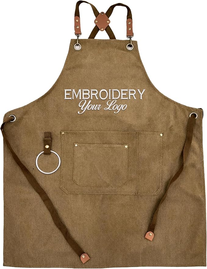 TEEAMORE Custom Design Apron for Men Women Adjustable Crossback Thick Work Apron with Pockets Personalized Canvas by Teeamore