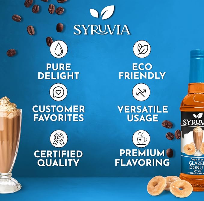 Syruvia Sugar Free Coffee Syrup, Glazed Donut Flavored Syrup for Drinks, Lattes, and Desserts – 25.4 fl oz, With Pump - Image 5