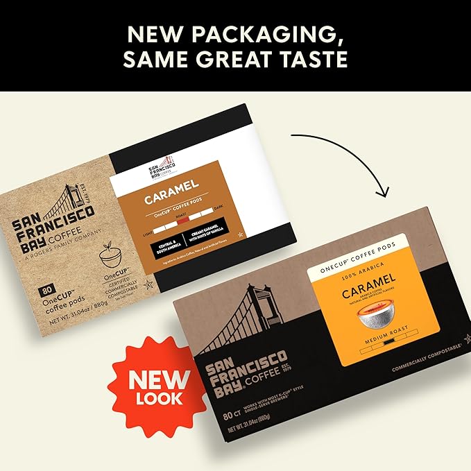 San Francisco Bay Compostable Coffee Pods - Caramel (80 Ct) K Cup Compatible including Keurig 2.0, Flavored, Medium Roast