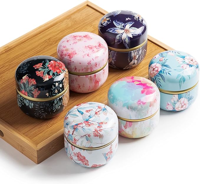 Tea Storage Container Tea tins WEMEGA Tea coffee Container capacity 10oz Candy Chocolate Sugar Spices Herbs and Spices Perfect For Keeping Dry and Storing Loose Tea Leaves 6pack
