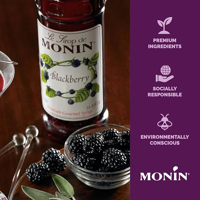 Monin - Blackberry Syrup, Delicious Berry Flavored Syrup, Cocktail Syrup, Authentic Flavor Drink Mix, Simple Syrup for Iced Tea, Lemonade, Cocktails, & More, Clean Label, Gluten-Free (1 Liter) - Image 4
