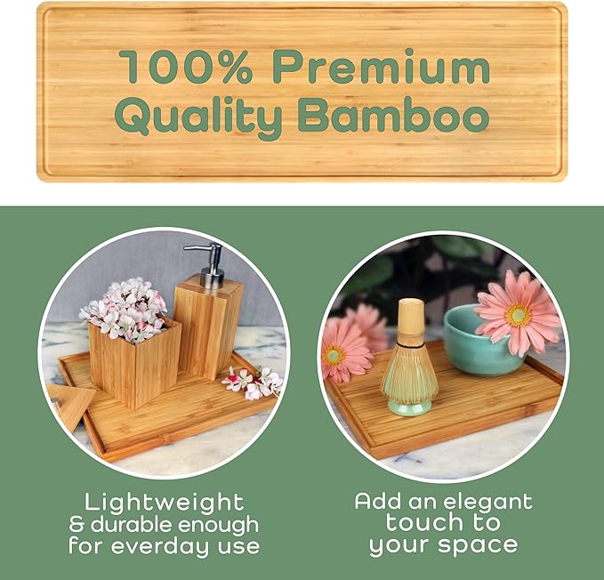BambooMN Organic Bamboo Serving Tray, Vanity, Tea, Appetizers, Snacks, Charcuterie Board, Rounded Edges, 11"x8.9"x0.6" - 10 Trays