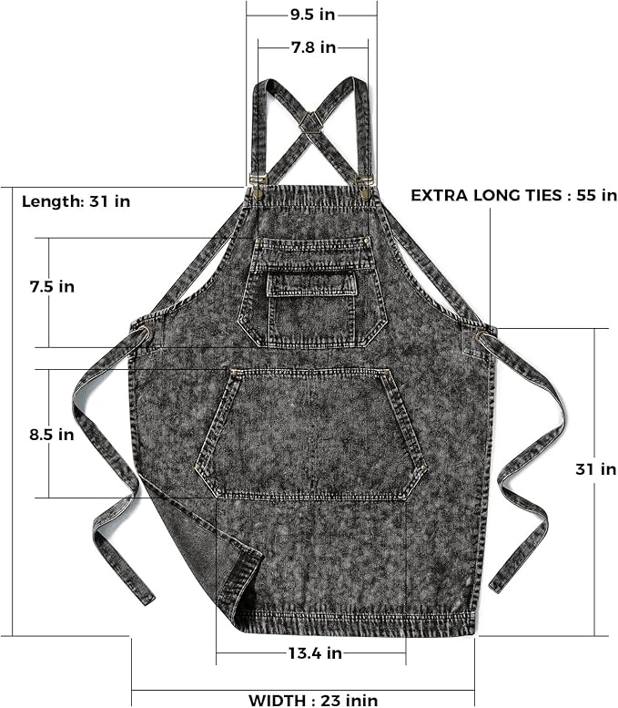 Denim Apron with Pockets for Hair Stylist Gardening Craftsmen Barista Women Hairdresser Jean Work Apron Cross Straps