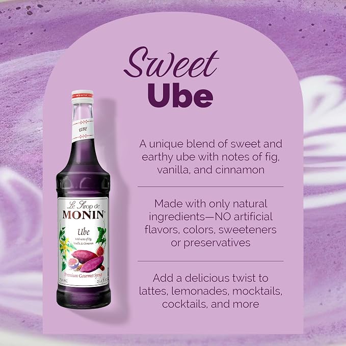 Monin - Ube Blend Syrup, Savory & Sweet, Blended With Notes of Fig, Cinnamon & Vanilla, Great for Lemonades, Boba Tea, & Coffee, Dairy-Free, No Artificial Sweeteners, Gluten-Free (Glass, 750 mL) - Image 3