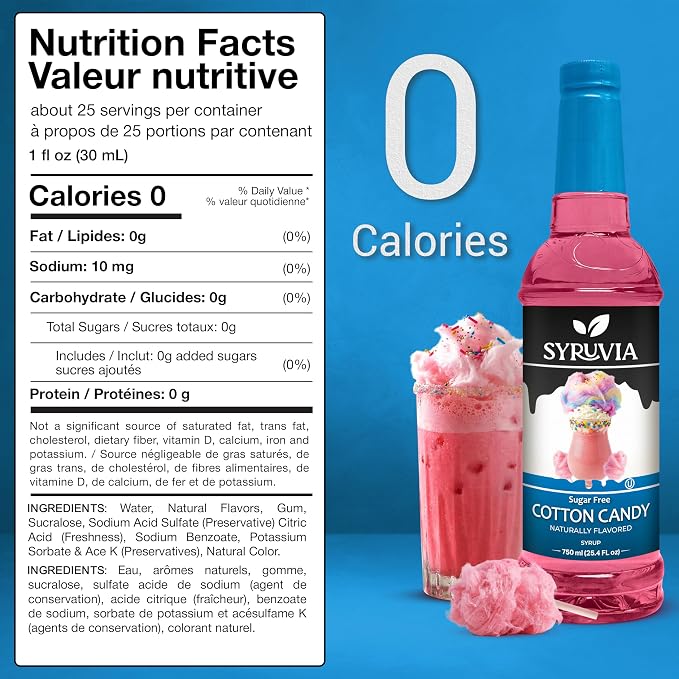 Syruvia Sugar Free Cotton Candy Flavored Syrup for Drinks, Cocktails, Lemonades, Iced Teas and Desserts – 25.4 fl oz, With Pump - Image 2