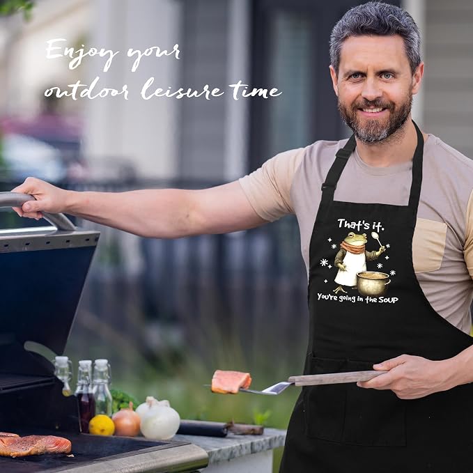 Humor Funny Frog Apron with Pockets, Gifts for Frog Lovers, You're Going in the Soup Sarcastic Animal Waterproof Adjustable Cooking Apron for Kitchen Dishwashing Grilling - Image 5