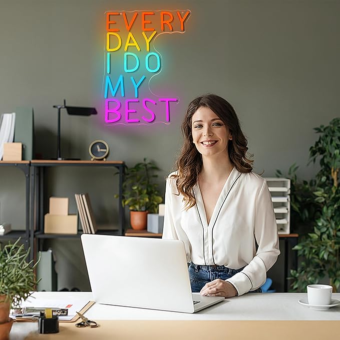 Every Day I Do My Best Neon Sign Usb Powered Multi-colored Light Up Sign for Wall Decor 16.54’’*12.6’’ Dimmable Motivational Led Sign Letter Neon Light for Bedroom Gym Study Office Classroom