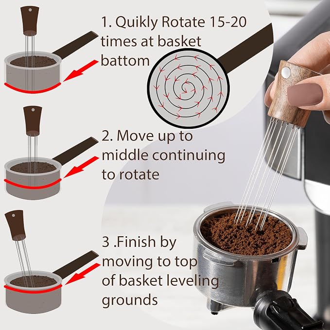 WDT Tool Espresso Stirrers - Coffee Distributor Barista Tools - Espresso Needle Distribution Tool for Coffee Accessories Kit - Walnut Wood Gifts for Coffee Lovers (Large) - Image 3