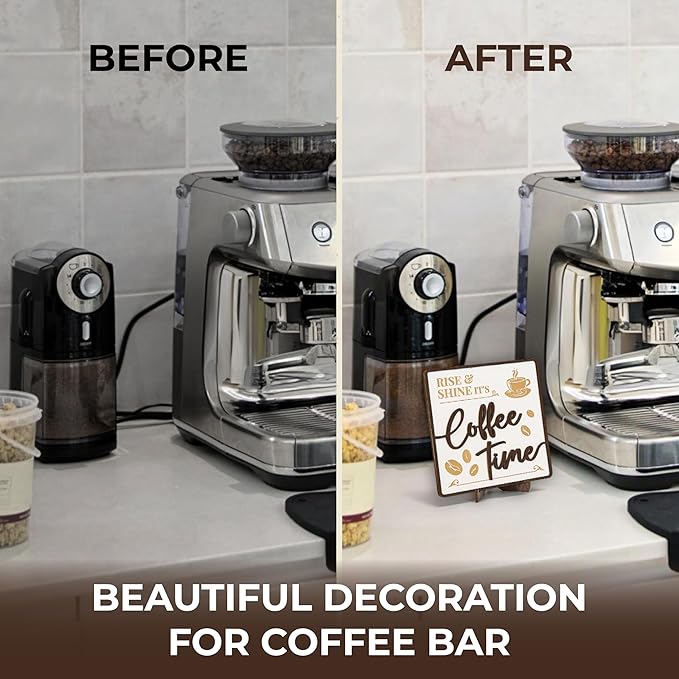 Woodamore Vintage Coffee Sign Decor - Farmhouse Coffee Bar Sign Accessories, Wood Cafe Signs For Kitchen Table Top Decor, Cafe Station Accessories