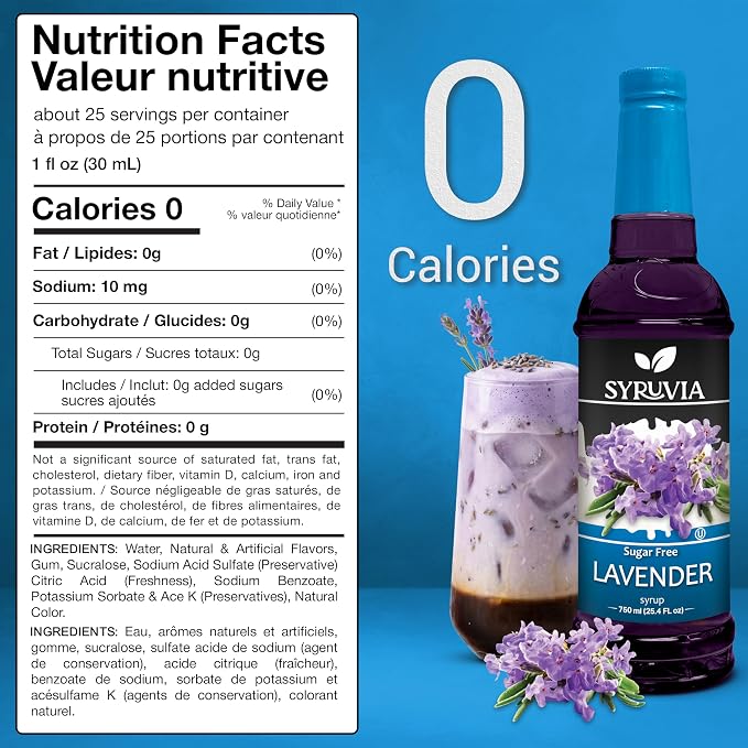 Syruvia Sugar Free Coffee Syrup, Lavender Flavored Syrup for Drinks, Lattes, and Desserts – 25.4 fl oz, With Pump - Image 2