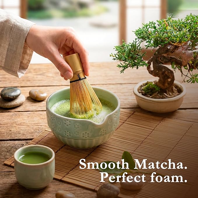 Bamboo Matcha Whisk Set (Chasen) – Traditional Bamboo Whisk for Matcha Tea Ceremony – Handcrafted 100-Prong Chasen for Smooth, Creamy Foam – Authentic Tools & Accessories