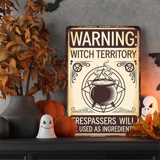 Vintage ''Warning Witch Territory'' Metal Sign - 8x12 Inch, Gothic Witch House Plaques Art Sign For Porch, Yard, Pubs, Cafe, Garage Decor, Halloween Party Accessories, Halloween Decor - Image 7