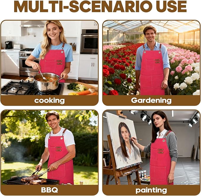 Aprons For Women Men With Large Pockets, Waterproof Cotton Chef Aprons For Cooking Server Grilling Bbq Kitchen