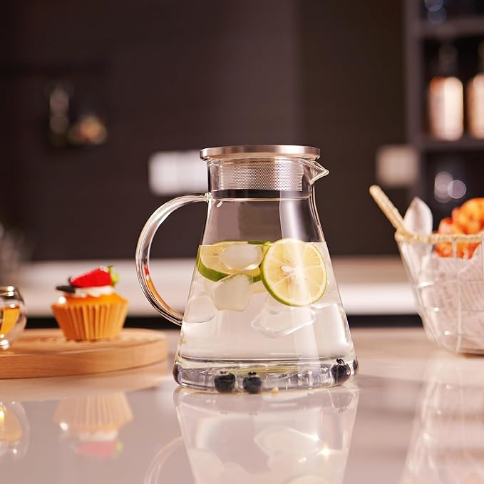 CNGLASS 40oz/1200ml Glass Teapot Stovetop Safe,One-Touch Clear Tea Kettle,Blooming and Loose Leaf Tea Maker