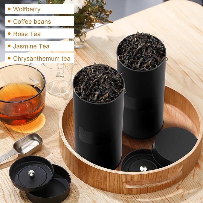 Tanlade 10 Pcs Tea Tin Canister 23oz Metal Round Cans with Airtight Lid Double Sealed Loose Leaf Tea Storage Containers with 1 Erasable Chalk Marker and 16 Stickers for Coffee Sugar Spices