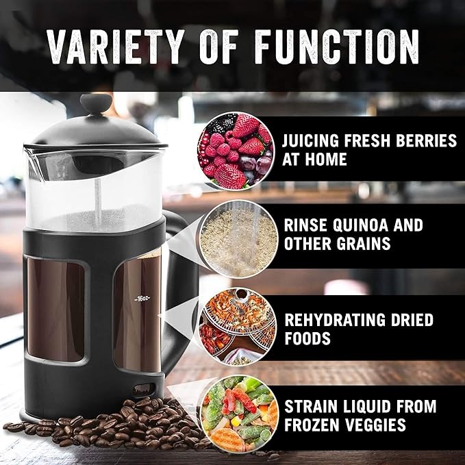 Bean Envy French Press Coffee Maker - 34 oz Glass Carafe Coffee Press Stainless Steel Plunger - Multipurpose Beverage Maker with Borosilicate Glass
