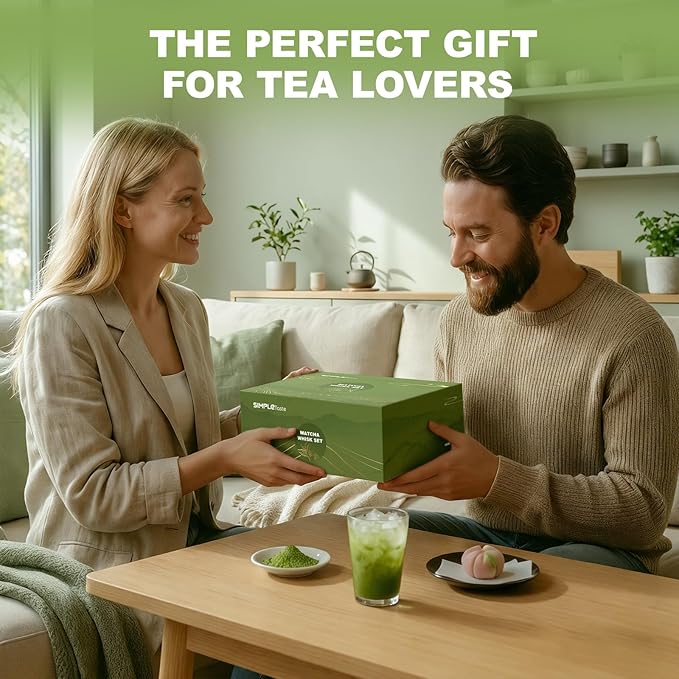 SIMPLETaste Matcha Whisk Set, 7 Pcs Ceramic Matcha Kit Includes Bowl, Whisk and Holder, Bamboo Scoop, Scoop Rest, Sifter and Tea Towel - Matcha Kit for Macha Lovers (Green)
