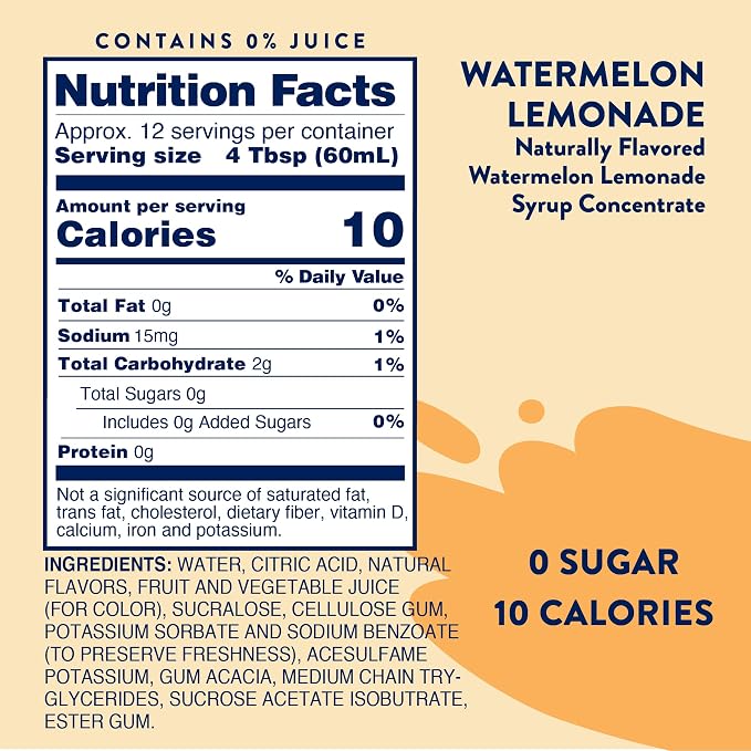 Jordan's Skinny Mixes Sugar Free Syrup, Watermelon Lemonade, Fruit Flavored Water Enhancer, Drink Mix Iced Tea, Lemonade, Drinks, Low Calorie Water Flavoring, Dairy & Gluten Free, Kosher, 25.4 Fl Oz - Image 2