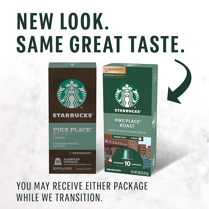 Starbucks by Nespresso Original Line, Pike Place, Medium Roast Coffee,Espresso Pods, (Pack of 10)