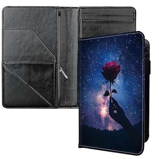 Server Books for Waitress, with 7 Large Pockets, Waiter Serving Book, Waitstaff Server Order Pads, Cute PU Leather Server Book with Pen Holder Fit Server Apron,Rose in Starry Sky by Unknown
