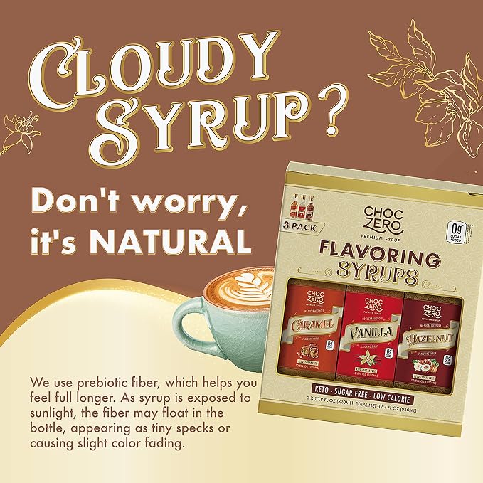 ChocZero Sugar Free Coffee Syrup Variety Pack (3 × 10.8 fl oz), Monk Fruit Sweetened, Keto Friendly, No Sugar Alcohols – Caramel, Vanilla & Hazelnut - Image 3