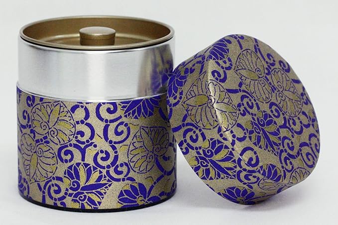 Washi Paper Tea Tin Canister: Wide 3.5oz (100g) Burgundy Hearts (#122), Japan