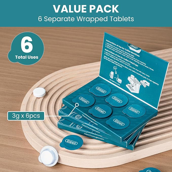 Gevi Coffee Maker Cleaner Tablets, 6 Use & Individually Packed for Each Use, Organic Citric Acid Espreso Machine Cleaner, Compatible with All Coffee Machines - Image 2