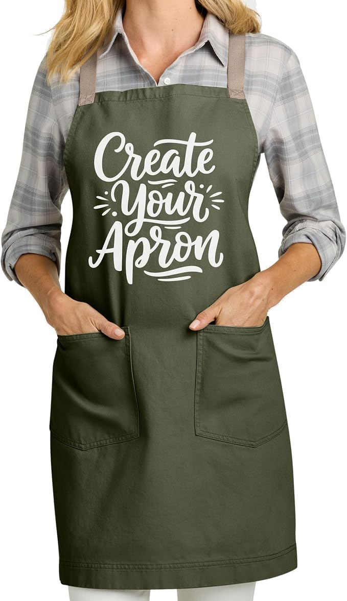 TEEAMORE Custom Apron with Pockets for Women Men Add Your Text Logo Chef Kitchen Cotton Adjustable Crossback Straps by Teeamore