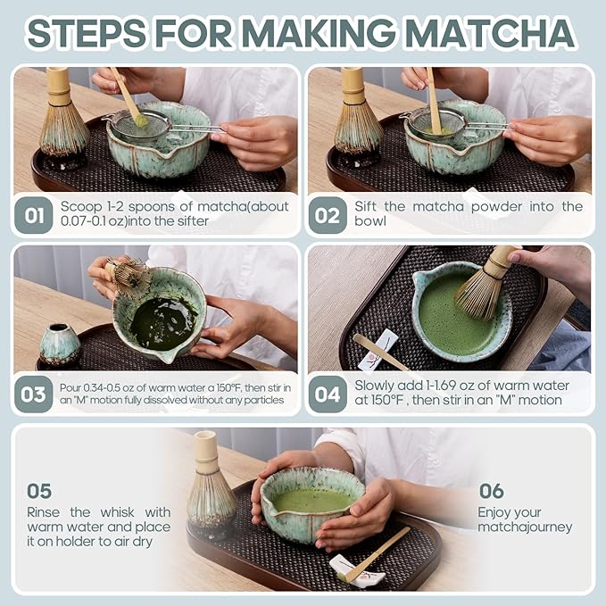 Joyscale Matcha Whisk Set, Matcha Set Whisk And Bowl, 9 Pcs Matcha Kit Set(Rose Design), 18 OZ, Japanese Matcha Tea Set, Matcha Making Kit Gifts for Tea Lovers(Blue)
