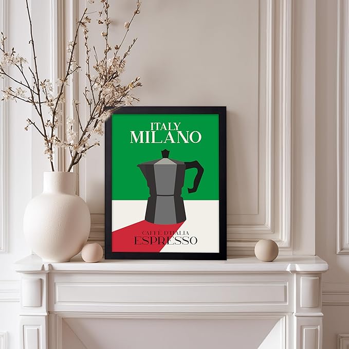 Poster Master Moka Pot Print - Espresso Poster - Italian Coffee Art - Great Gift for Barista, Coffee Lovers, Café Owner - Perfect Wall Decor for Dining Room, Kitchen - 8x10 Black Framed