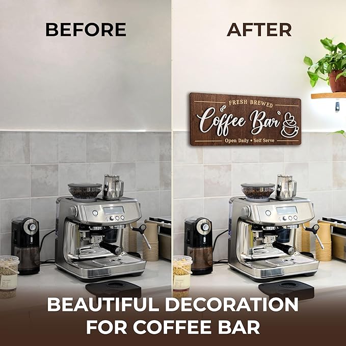 Woodamore Coffee Bar Signs for Wall Decor - Vintage Coffee Accessories for Cafe Station Signs Decorations, Small Farmhouse Cafe Sign for Home Decor Kitchen, Countertop