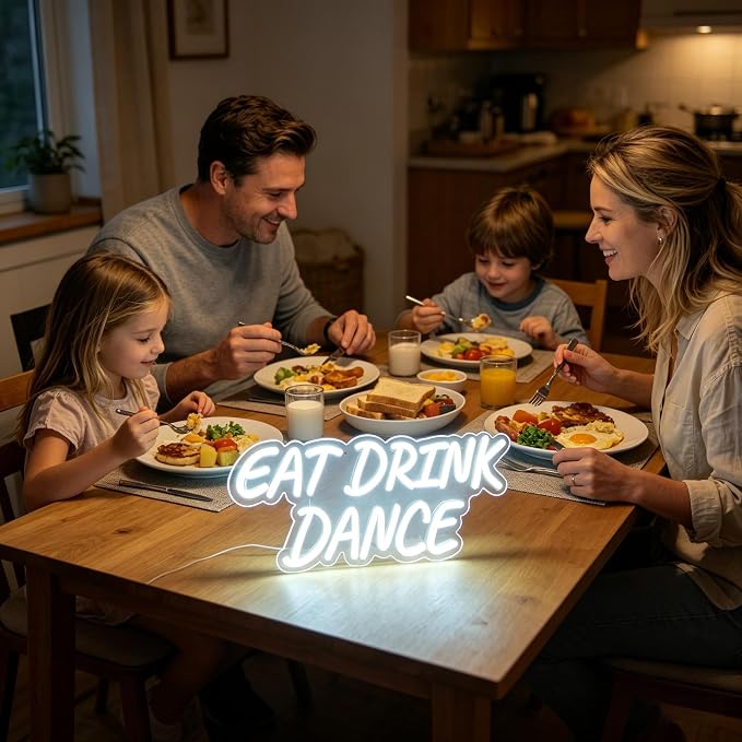 Eat Drink Dance Neon Sign, USB Powered Decorative Neon Light for Party Bar Restaurant Home Living Room Wall Table Celebration Lifestyle Theme Decor 16.1 x 7.5 In - Image 6