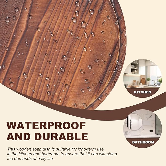 Round Wooden Decorative Tray - Rustic Wood Soap Tray for Kitchen and Bathroom Counter Organizer, Farmhouse Kitchen Decor Wooden Riser for Soap Dish, Perfume, Candle, Potted