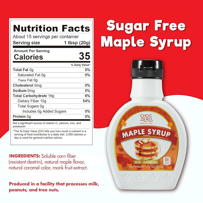 ChocZero Maple Syrup, Sugar Free, Low Carb, Sugar Alcohol Free, Gluten Free, No Preservatives, Non-GMO Dessert and Breakfast Topping Syrup, 10.5oz (Pack of 1) - Image 2