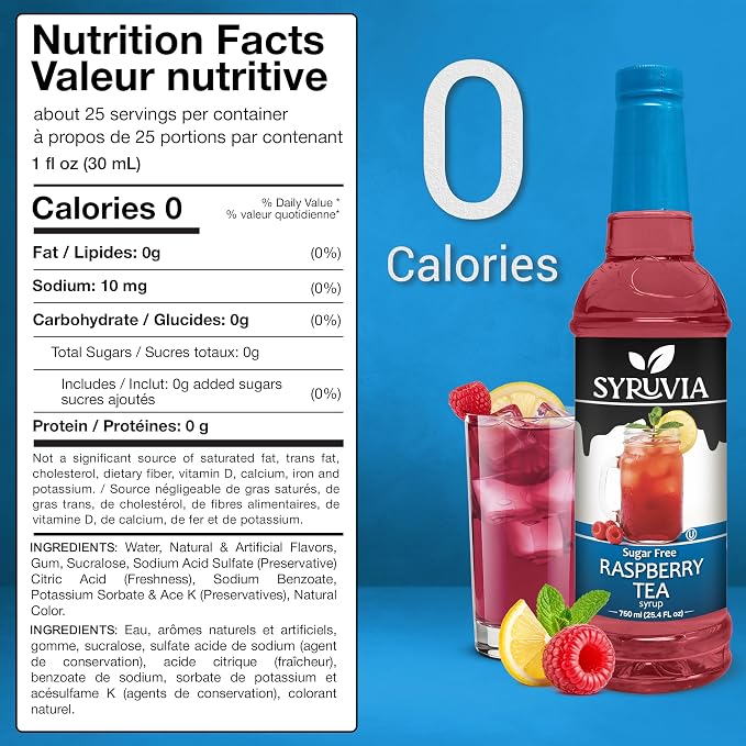 Syruvia Sugar Free Raspberry Tea Flavored Syrup for Drinks, Cocktails, Lemonades, Iced Teas and Desserts – 25.4 fl oz, With Pump - Image 2