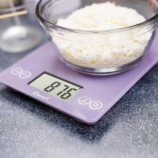 Escali Arti Glass Food Scale Digital Countertop Kitchen, Baking and Cooking Scale with Large Display, 15-Pound Capacity, 9" x 6.5" x .75", Classic Violet