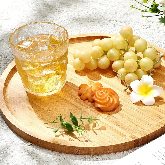 Meanplan 5 Pcs Round Charcuterie Board Bulk Bamboo Round Tray Fall Wooden Serving Platter Wood Serving Tray with Rim for Fruit Bread Salad Pizza Party Decor(11.8 Inch)