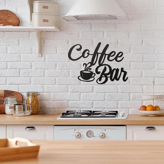 Shimeyao Coffee Bar Accessories Coffee Bar Sign for Wall Metal Rustic Hanging Wall Art Vintage Black Cup Letter Sign for Cafe Home Office Kitchen